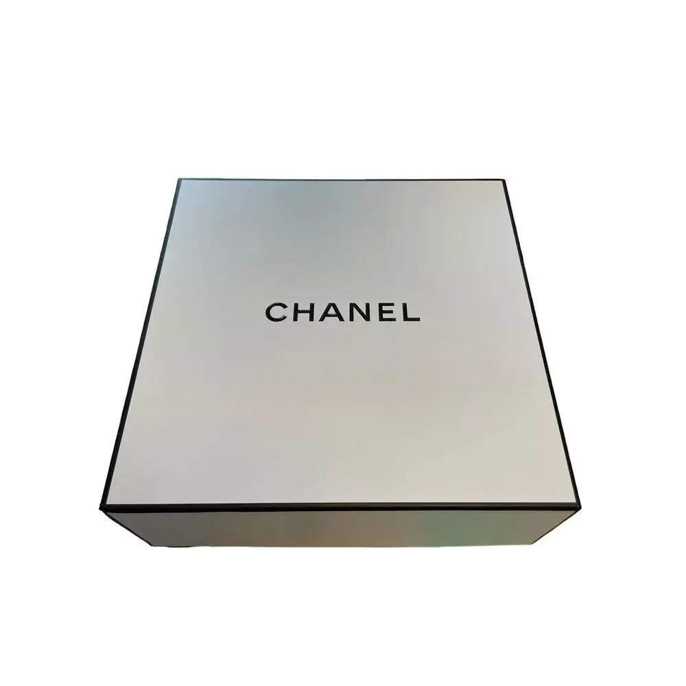 Chanel Gift Box Storage Square 8.5” x 8.5” x‎ 3.5” White Black Logo Cardboard
